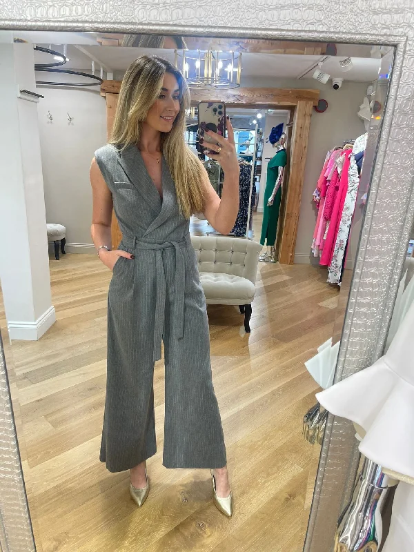 women's jumpsuits made of satinSuncoo Jumpsuit Grey Blazer Style Sleeveless H24C15140