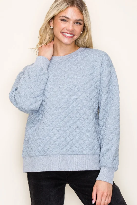 long-sleeved women's topsNo Place Like Home Gray Quilted Pullover