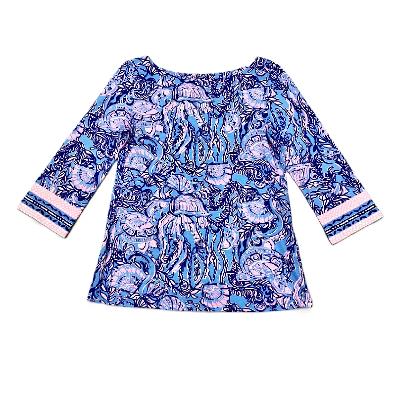 women's long sleeve tops with international brandingTop Long Sleeve Designer By Lilly Pulitzer In Pink Blue, Size: Xs