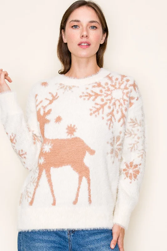 women's tops with sheer overlaysFluffy Reindeer Sweater - FINAL SALE