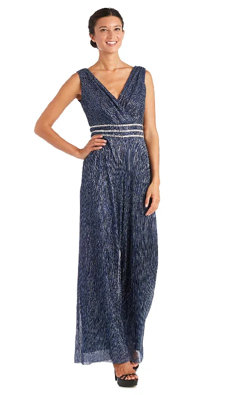 women's jumpsuits for formal eventsR&M Richards - 7144 V-Neck Festival Crinkle Jumpsuit