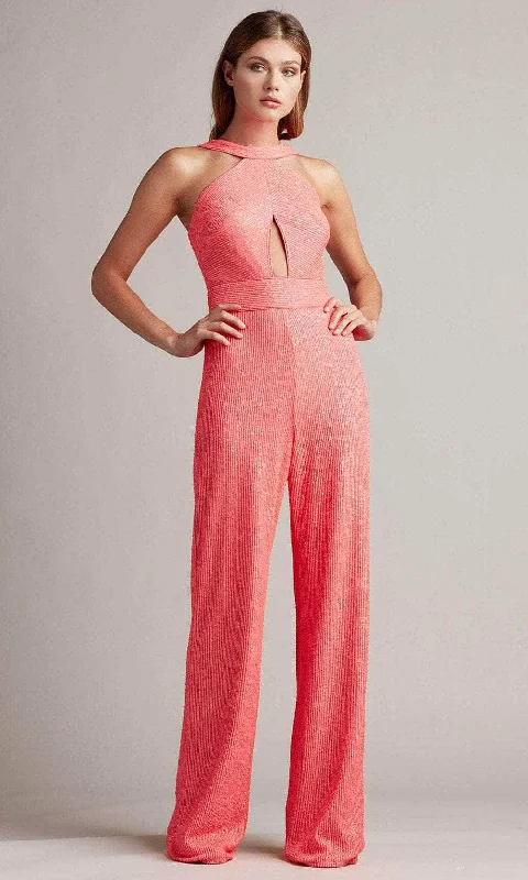 women's jumpsuits for all-day comfortTadashi Shoji SBUJ20975Y - Sleeveless Halter Neck Jumpsuit