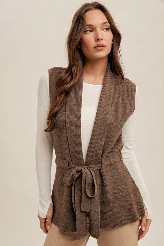 luxury women's topsMocha Belted Sweater Vest