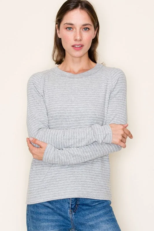 women's tops for those who love to shop for unique findsSoft Heather Gray Striped Crew Neck