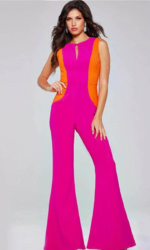 women's loose-fit jumpsuitsJovani 42801 - Jewel Neck Sleeveless Jumpsuit