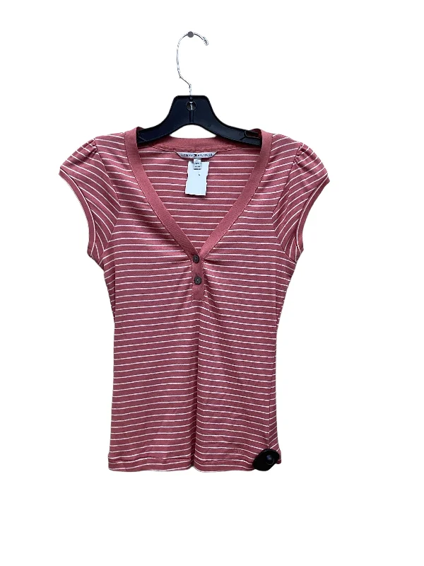 women's T-shirts with international brandingPink & White Top Short Sleeve Tommy Hilfiger, Size S