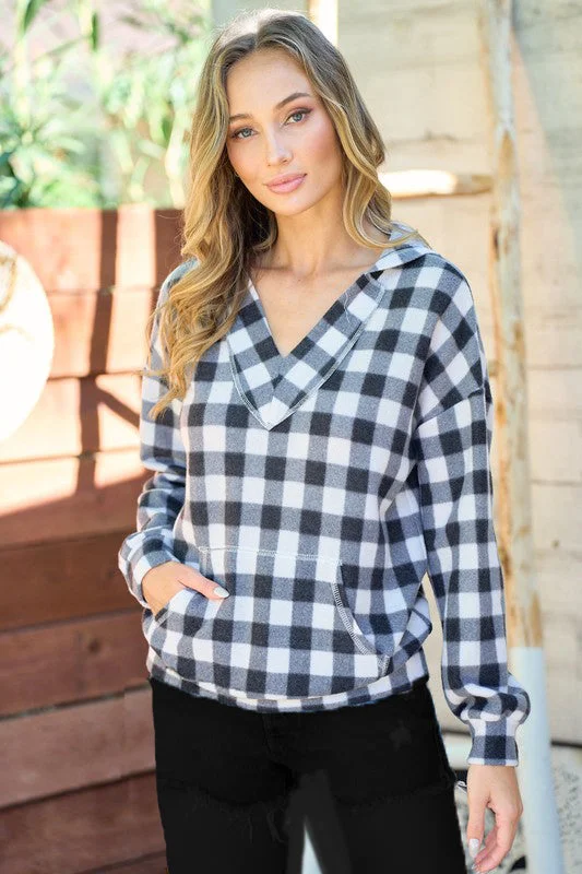 women's tops for those who want to stay warm and stylish during colder weatherBlack & Ivory Plaid Hoodie - FINAL SALE