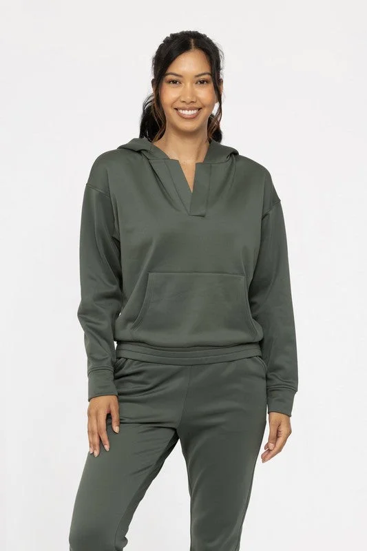 plus-size women's topsMono B Hunter Green Scuba Hoodie - FINAL SALE