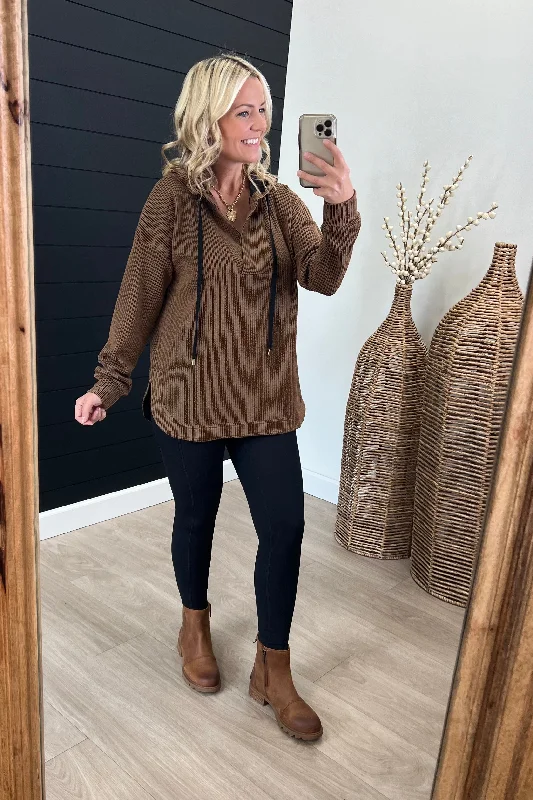 women's tops for those who want to add a personal touch to their wardrobe with unique and one-of-a-kind piecesBrown Finding Joy In The Ordinary Textured Striped Hoodie