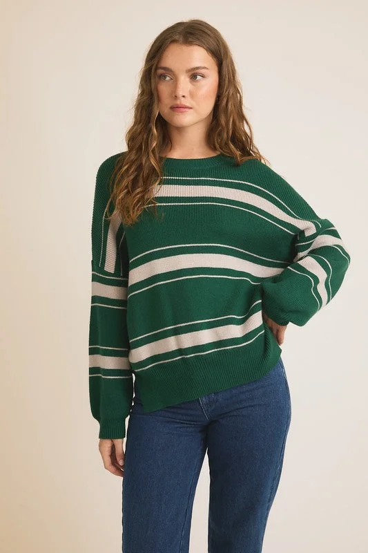 women's tops for those who want to wear pieces that are both comfortable and stylishGreen & Gray Striped Sweater Top