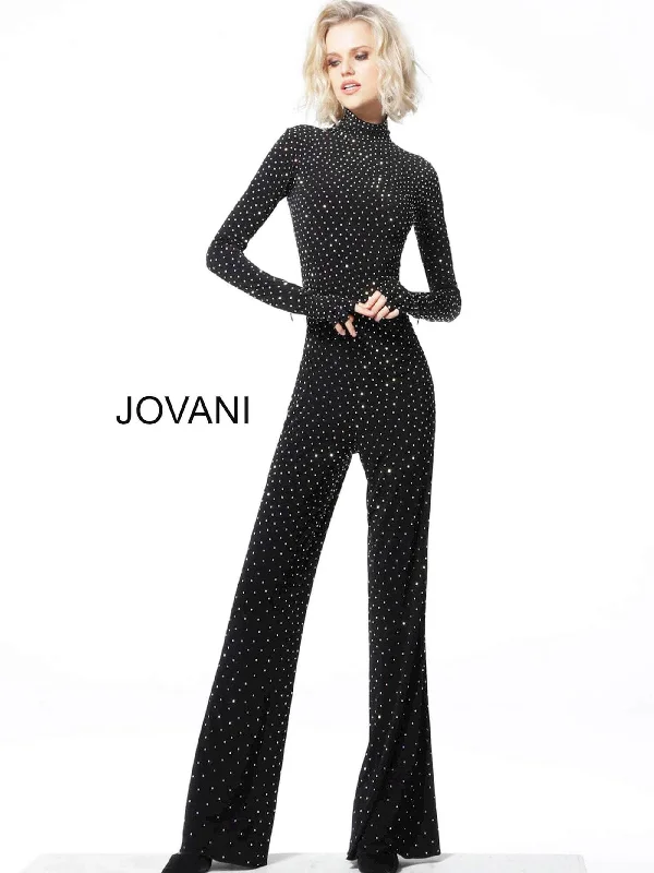 women's jumpsuits for maximalist fashionJovani 3048A - Beaded Long Sleeve Jumpsuit