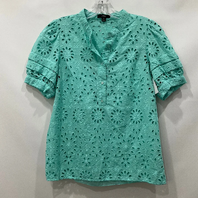 women's T-shirts with ruffle accentsTeal Top Short Sleeve J Crew, Size Xs