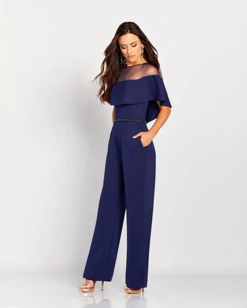 women's jumpsuits for apple-shaped bodiesCameron Blake - 119665SC Illusion Ruffled Jumpsuit