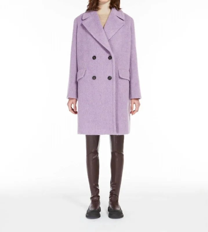 women's coats with cinched waistsHello Double Breasted Wool Blend Coat In Lilac