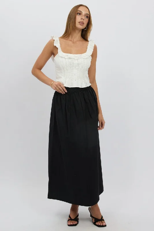 women's cocktail skirtsBlack Maxi Skirt Shirred Waist Relaxed Fit