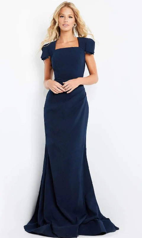 women's bell-sleeved dressesJovani 09757SC - Square Neck Mermaid Evening Dress