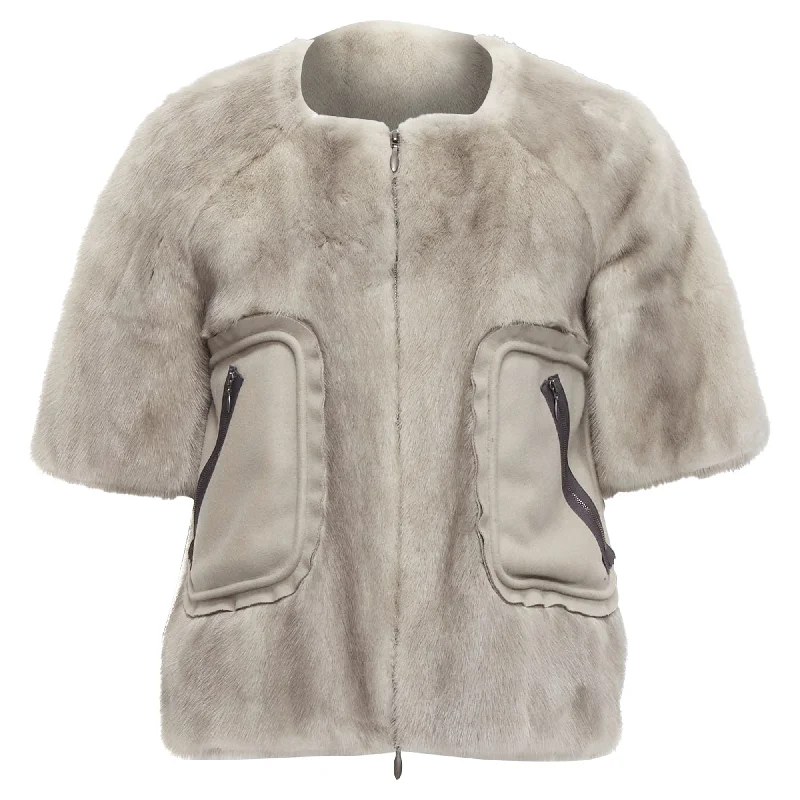 women's coats for petite womenMarni Fur Rounded Short Sleeve Dual Pocket Cropped Jacket