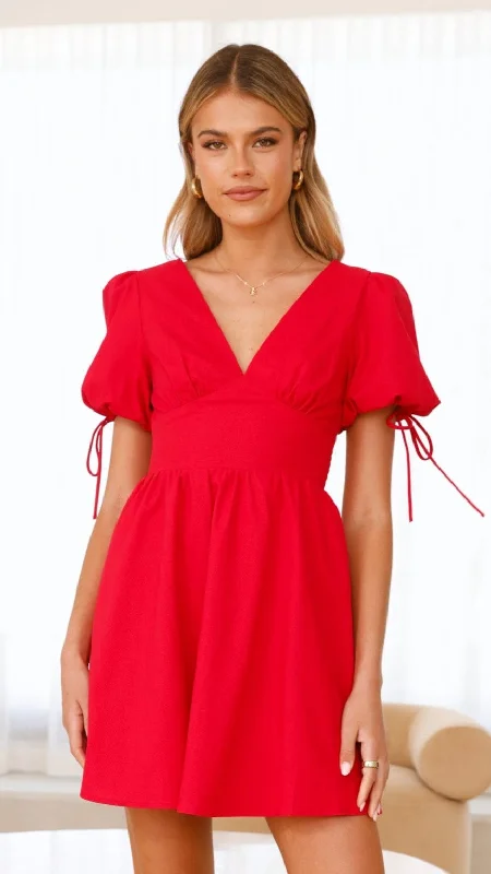 women's cinched-waist dressesVerve Mini Dress - Red