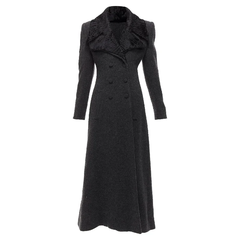 women's coats for statement-making outfitsFendi Astrakhan Fur Collar Virgin Wool Blend Longline Coat