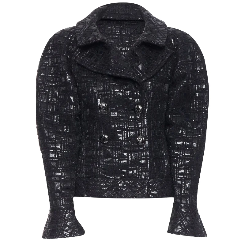 women's coats with military-inspired designsChanel cyber tweed bomber sleeve double breasted jacket