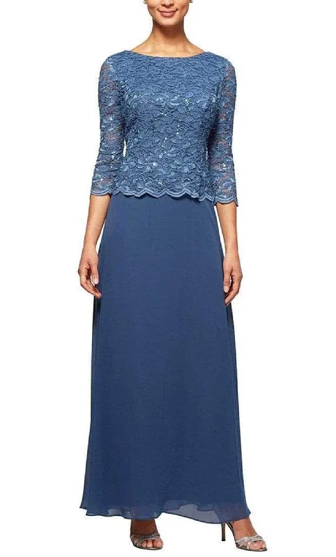 women's long-sleeved dressesAlex Evenings - 112655 Scallop Lace Mock Dress with Chiffon Skirt