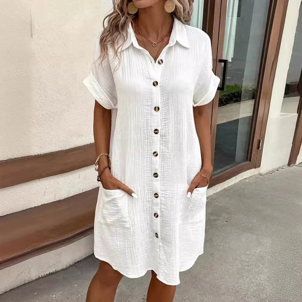 women's velvet dressesWomen's Cotton Linen Fashion Designer Shirt Dresses (Midi)