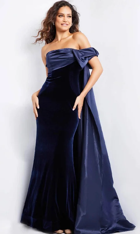 women's silk dressesJovani 37391 - Straight-Across Velvet Evening Gown