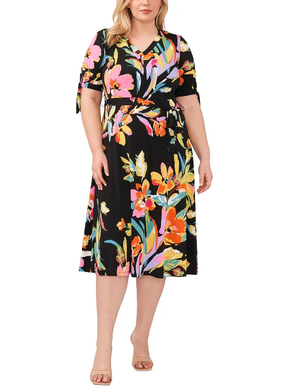 women's lace dressesPlus Womens Floral Print Polyester Midi Dress