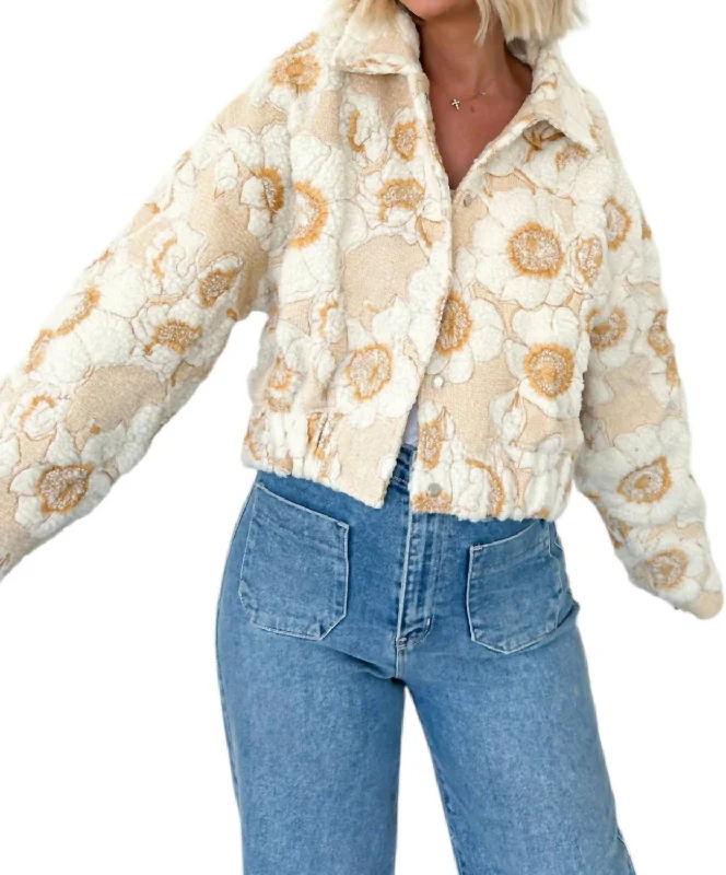 women's coats for relaxed weekendsGetting Cozy Floral Jacket In Sherpa