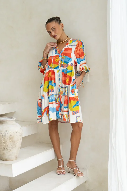 women's cotton dressesMirabel Multicolour Abstract Button Down Mini Dress