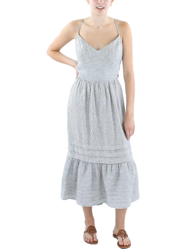 women's club dressesWomens Striped Linen Midi Dress