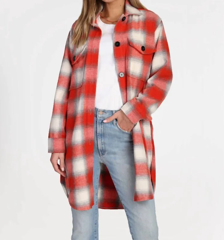 women's coats for winter sports enthusiastsLogna Plaid Long Coat In Red