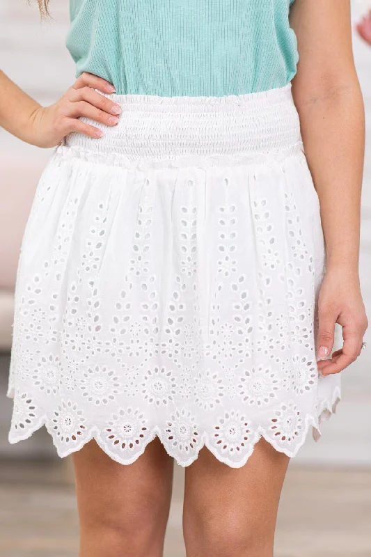 women's elastic-waisted skirts for pregnancyOff White Laser Cut Detail Smocked Waist Skirt