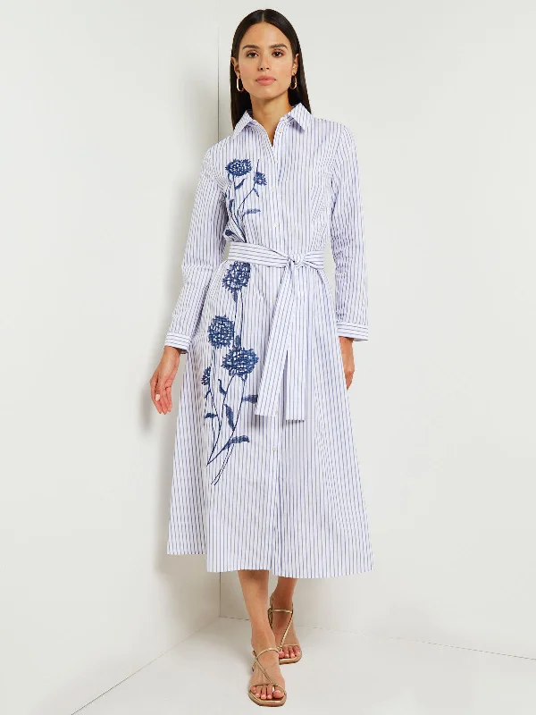 women's designer dressesMidi A-Line Shirtdress - Embroidered Cotton Blend