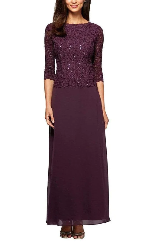 women's made-to-order dressesAlex Evenings - 212318 Quarter Sleeve Sparkly Lace and Chiffon Dress