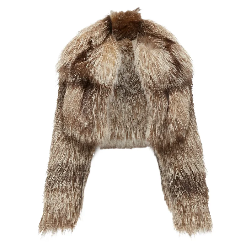 women's coats for petite womenFendi Fur Long Sleeve Crop Jacket With Detachable Collar