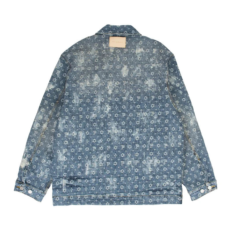 peacoats for womenJACQUARD MONOGRAM Indigo DENIM JACKETS