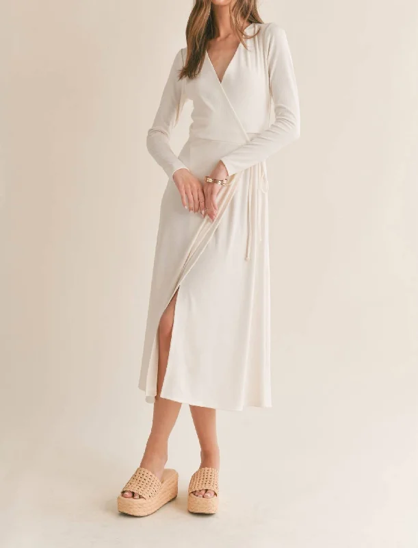 women's sustainable dressesIcon Wrap Midi Dress In Off White