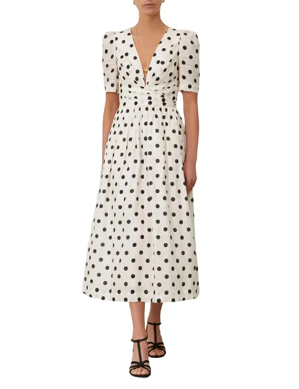 women's cotton dressesV-Neck Midi Dress In Cream