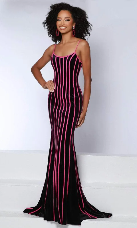 women's cinched-waist dressesJohnathan Kayne 2863 - Striped Scoop Neck Evening Dress