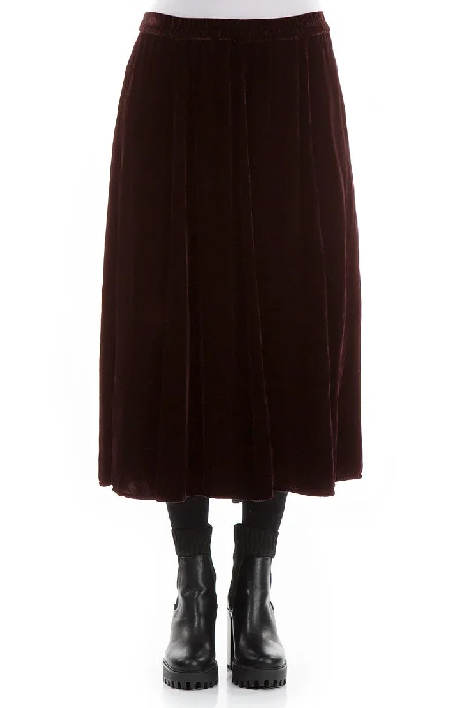 women's chiffon maxi skirtsA-line Wine Silk Velvet Skirt