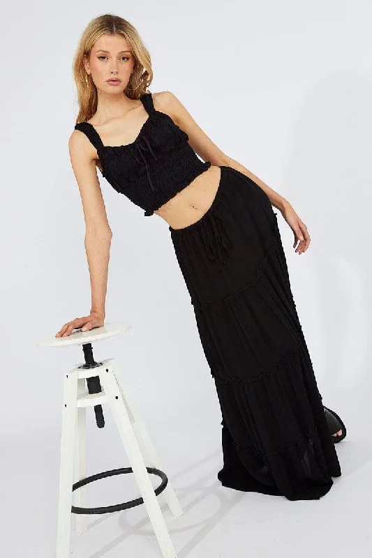 women's mini skirtsBlack Maxi Skirt Tiered