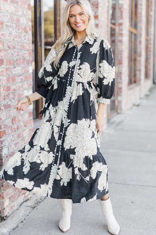 women's smart casual dressesCome Together Black Floral Midi Dress