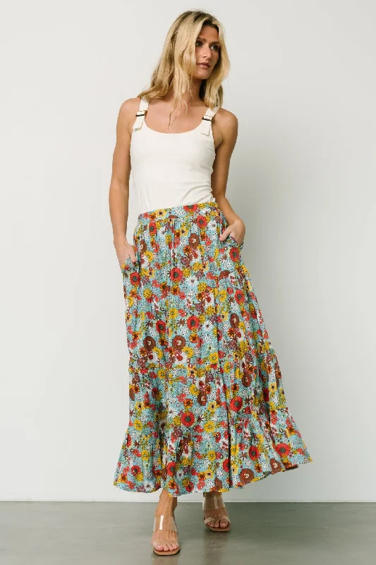 women's elastic waist skirtsReilly Maxi Skirt | Teal Flower Print