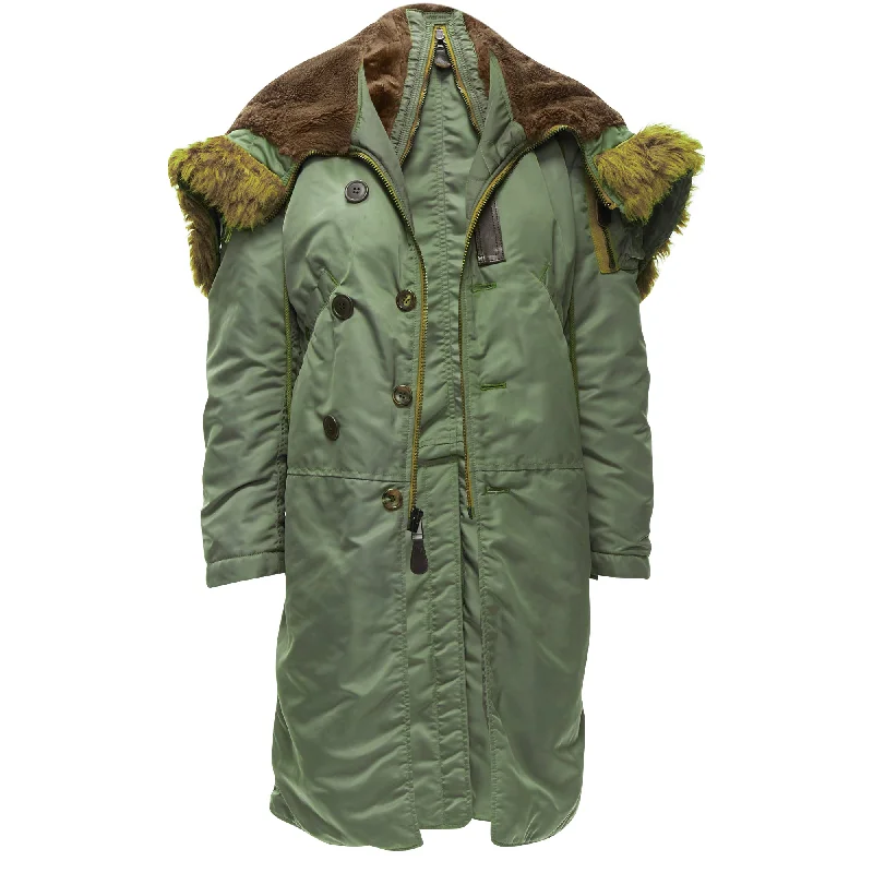 women's coats for vintage fashion enthusiastsJunya Watanabe faux fur hood padded safari army coat