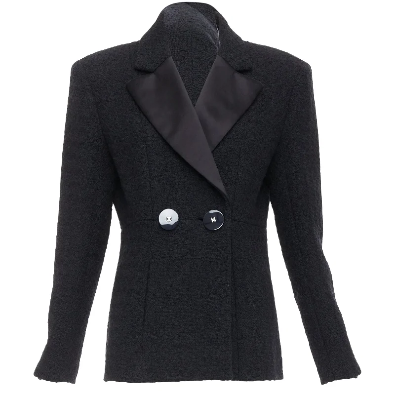 women's coats for winter weddingsChanel Cosmopolite tweed double breasted tuxedo jacket