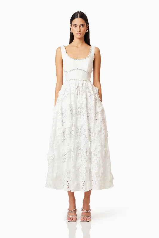 women's casual Friday dressesDaffodil Lace Midi Dress In White