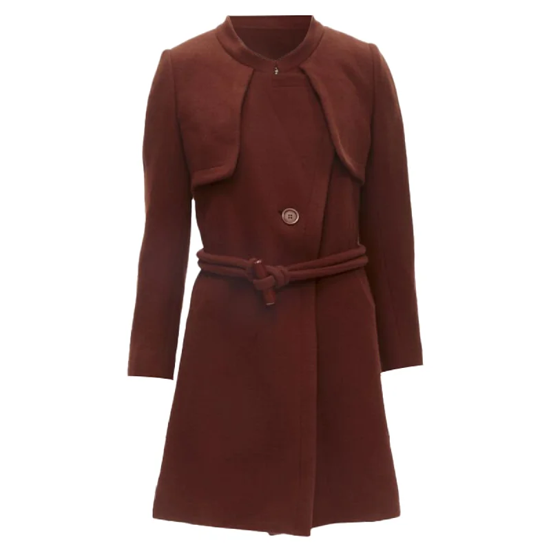 women's coats with beadwork accentsChloe brick wool toggle belt long coat