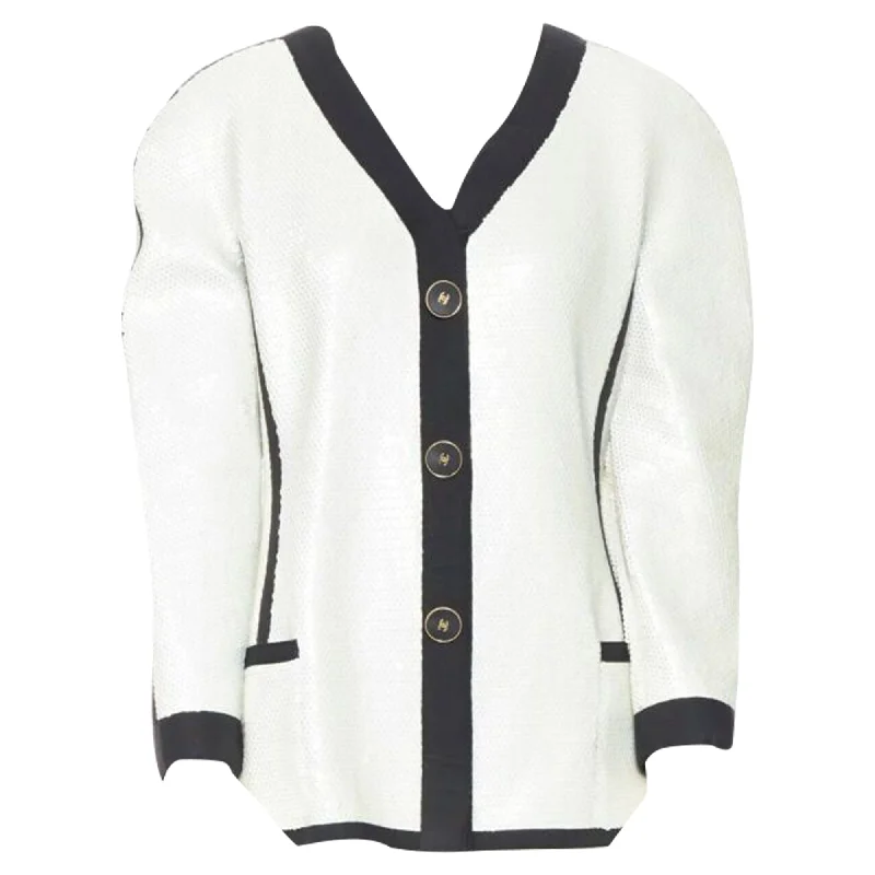 women's coats that offer both functionality and fashion-forward flairChanel SS sequin grosgrain trim scuba zipper jacket