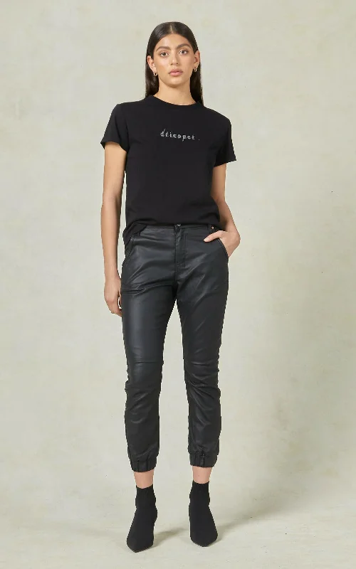 women's denim jeans for a flattering silhouetteCoated Denim Black Cuffed Jeans